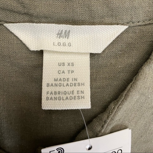 H&M Women’s Light Olive Green Collared Button Down Long Sleeve Shirt Size XS NWT - Picture 7 of 12